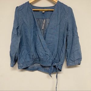 Loft Chambray Blouse  w/ Tie Bottom